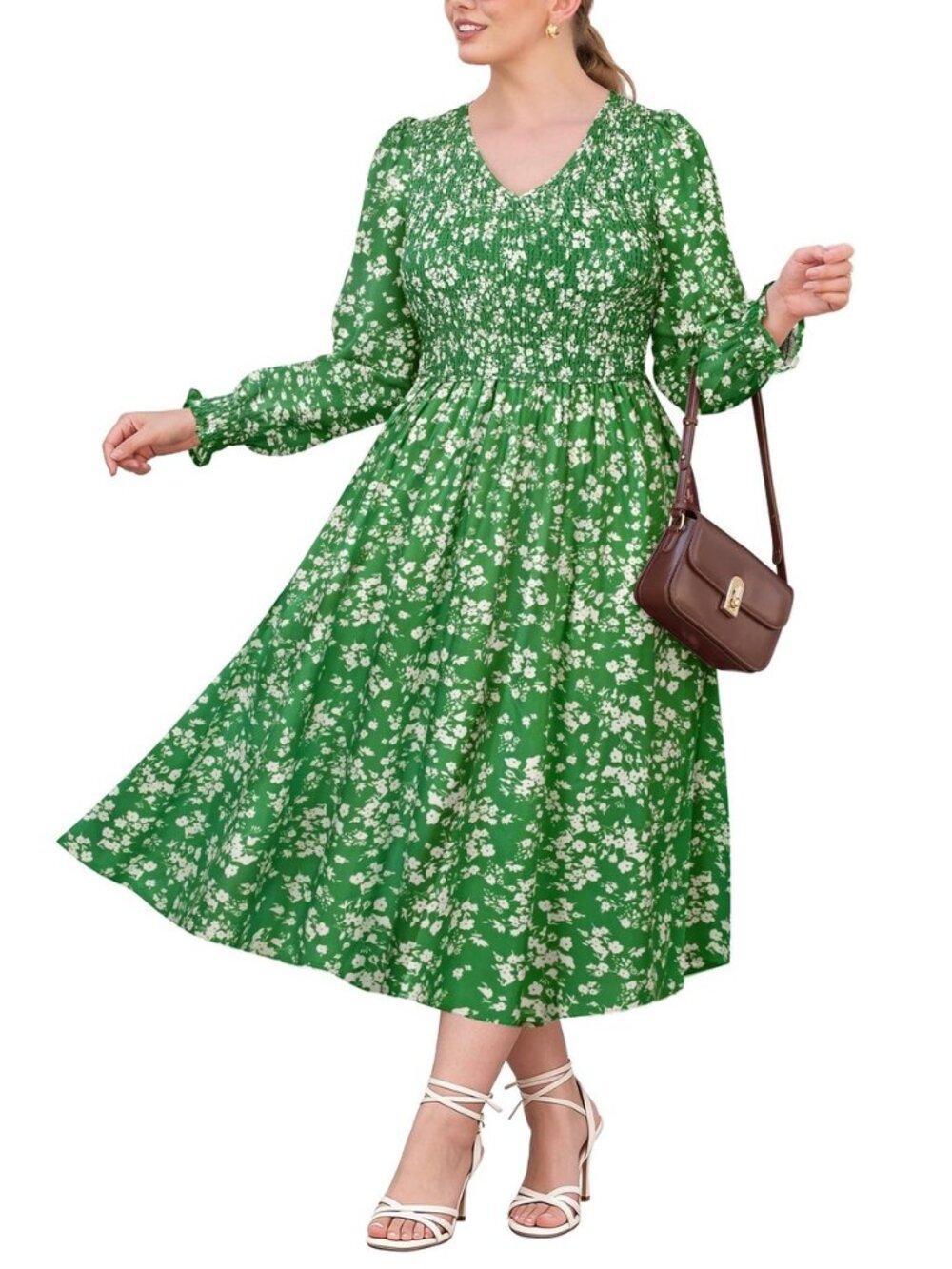 Plus Size Fall Dresses for Curvy Women Smocked Wedding Guest Dress